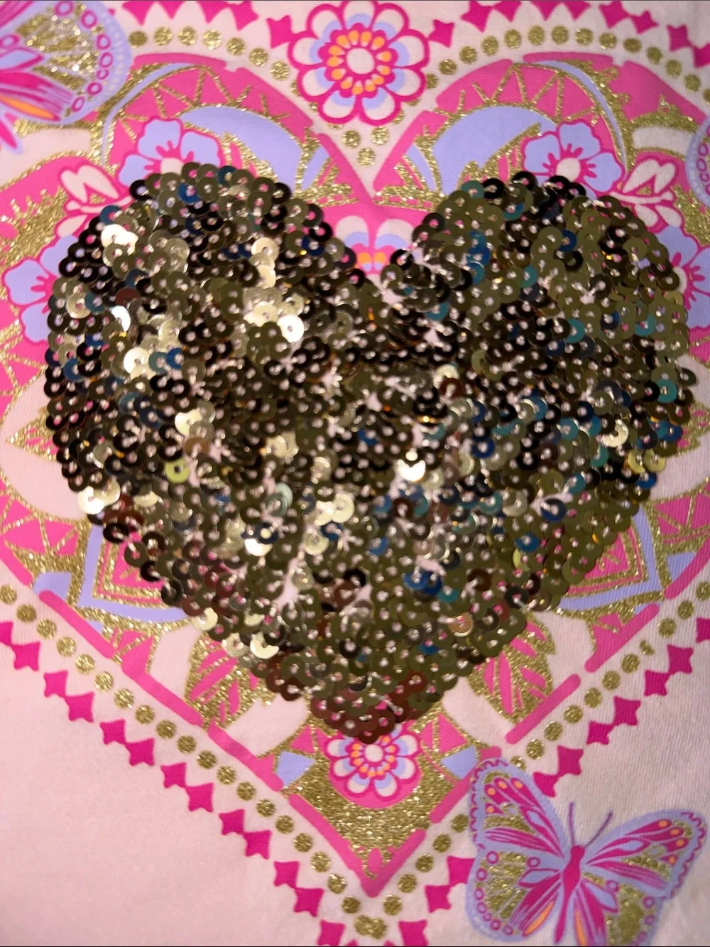 The Children's Place Light Pink Tee with Sequin Heart & Butterfly Design